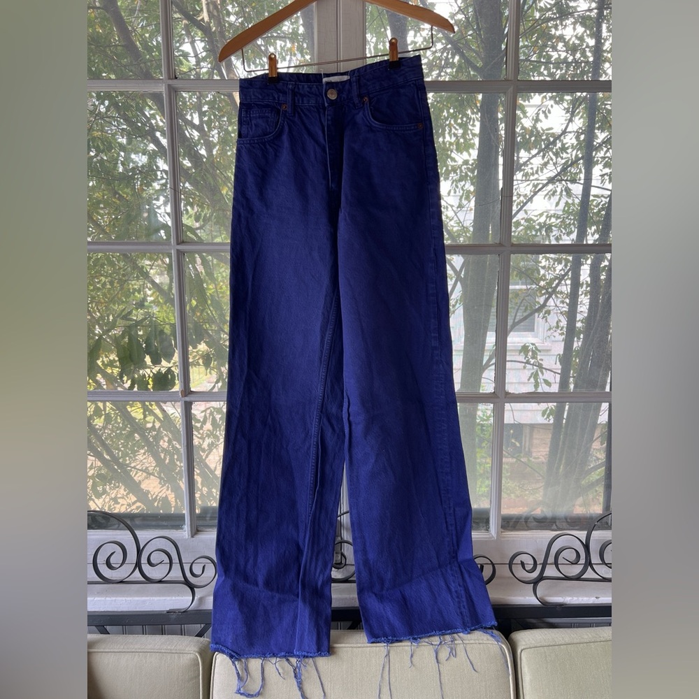 Zara Frayed Wide Leg Jeans